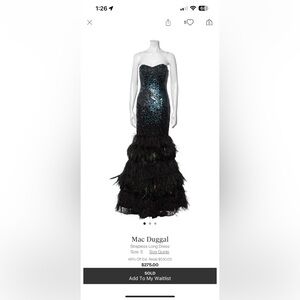 Mac Duggal embellished and feather gown